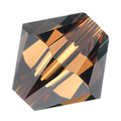 Bead, Preciosa Czech Crystal, 3mm Bicone - Smoke Topaz (Hole Size 0.85mm)