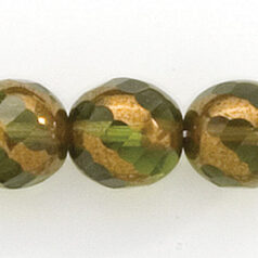 Bead, Czech firepolish, 12mm round spiral facet, OLIVINE
