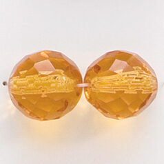 Bead, Czech firepolish, 14mm round faceted, PALE TOPAZ