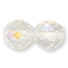 Bead, Czech firepolish, 14mm round faceted AB, CRYSTAL