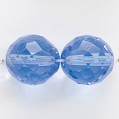 Bead, Czech firepolish, 14mm round faceted, LIGHT SAPPHIRE