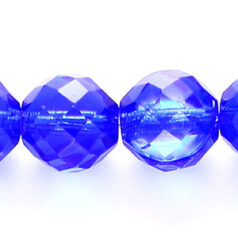 Bead, Czech firepolish, 14mm round faceted, SAPPHIRE