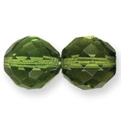 Bead, Czech firepolish, 14mm round faceted, LIGHT OLIVINE