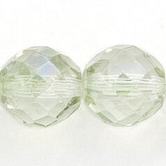 Bead, Czech firepolish, 14mm round faceted half coat lustre, PALE GREEN