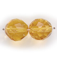 Bead, Czech firepolish, 12mm round faceted, PALE TOPAZ