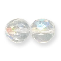 Bead, Czech firepolish, 12mm round faceted AB, CRYSTAL