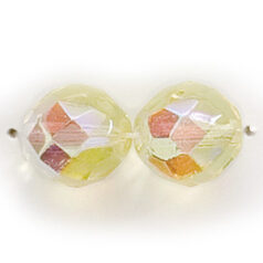 Bead, Czech firepolish, 12mm round faceted AB, JONQUIL