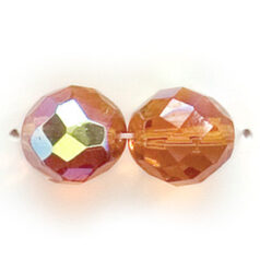 Bead, Czech firepolish, 12mm round faceted AB, LIGHT TOPAZ