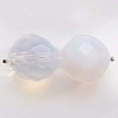 Bead, Czech firepolish, 12mm round faceted opal, CRYSTAL