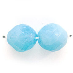 Bead, Czech firepolish, 12mm round faceted opal, PALE BLUE