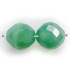 Bead, Czech firepolish, 12mm round faceted opal, LIGHT GREEN