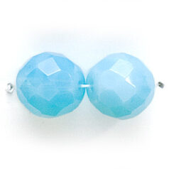 Bead, Czech firepolish, 12mm round faceted opal, AQUA