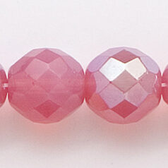 Bead, Czech firepolish, 12mm round faceted opal AB, LIGHT ROSE