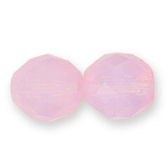 Bead, Czech firepolish, 12mm round faceted opal, PINK