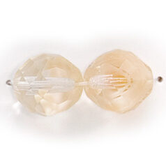 Bead, Czech firepolish, 12mm round faceted opal, LIGHT TOPAZ/CRYSTAL