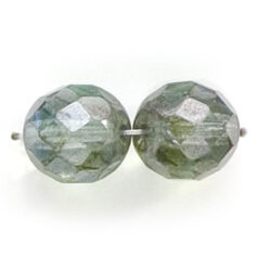 Bead, Czech firepolish, 12mm round faceted lustre, GREEN