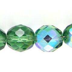 Bead, Czech firepolish, 12mm round faceted AB, MOSS GREEN