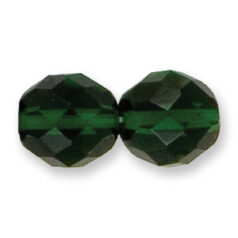 Bead, Czech firepolish, 12mm round faceted, EMERALD GREEN