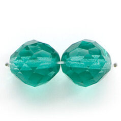 Bead, Czech firepolish, 12mm round faceted, TEAL GREEN