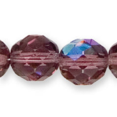 Bead, Czech firepolish, 12mm round faceted AB, LIGHT AMETHYST
