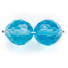 Bead, Czech firepolish, 12mm round faceted, LIGHT AQUA
