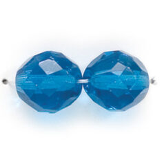 Bead, Czech firepolish, 12mm round faceted, MEDIUM AQUA