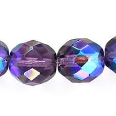 Bead, Czech firepolish, 12mm round faceted AB, LIGHT TANZANITE