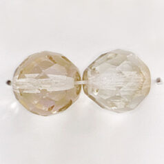 Bead, Czech firepolish, 12mm round faceted dipped, DÃ‰COR CLARIT CRYSTAL
