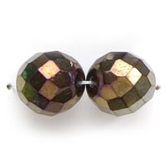 Bead, Czech firepolish, 12mm faceted iris metallic, BROWN