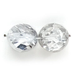 Bead, Czech firepolish, 12mm faceted half coat lustre, SILVER CRYSTAL