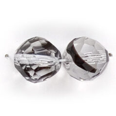 Bead, Czech firepolish, 12mm round faceted, CRYSTAL W/JET BANDING