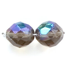 Bead, Czech firepolish, 12mm round faceted AB, BLACK DIAMOND
