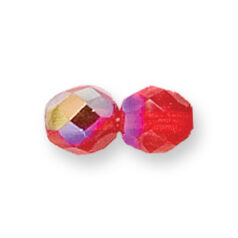 Bead, Czech firepolish, 8mm round faceted AB, RUBY