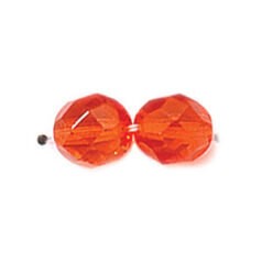 Bead, Czech firepolish, 8mm round faceted, ORANGE HYACINTH