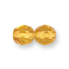 Bead, Czech firepolish, 8mm round faceted, PALE TOPAZ