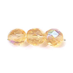 Bead, Czech firepolish, 8mm round faceted AB, JONQUIL