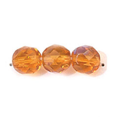 Bead, Czech firepolish, 8mm round faceted AB, LIGHT TOPAZ