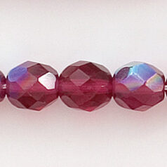 Bead, Czech firepolish, 8mm round faceted AB, FUCHSIA