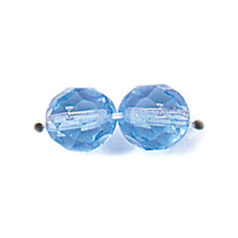 Bead, Czech firepolish, 8mm round faceted, LIGHT SAPPHIRE