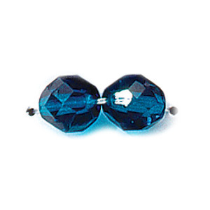 Bead, Czech firepolish, 8mm round faceted, MIDNIGHT BLUE AQUA