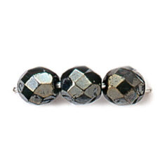 Bead, Czech firepolish, 8mm round faceted Lustre, HEMATITE
