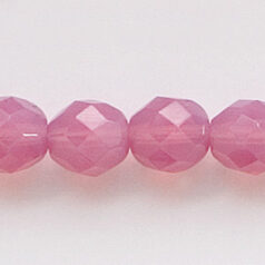 Bead, Czech firepolish, 8mm round faceted opal, LIGHT ROSE