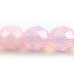 Bead, Czech firepolish, 8mm round faceted opal, PINK