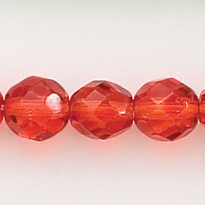 Bead, Czech firepolish, 8mm round faceted dipped, DARK ORANGE