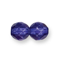 Bead, Czech firepolish, 8mm round faceted dipped, DARK VIOLET