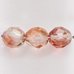 Bead, Czech firepolish, 8mm faceted two coat lustre, ROSE/CHAMPAGNE