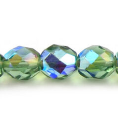 Bead, Czech firepolish, 8mm round faceted AB, MOSS GREEN