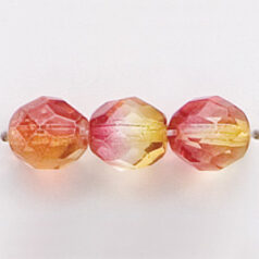 Bead, Czech firepolish, 8mm round faceted two tone, YELLOW/RED