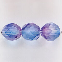 Bead, Czech firepolish, 8mm round faceted two tone, BLUE/FUSCHIA