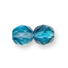 Bead, Czech firepolish, 8mm round faceted two tone, DARK BLUE/GREY
